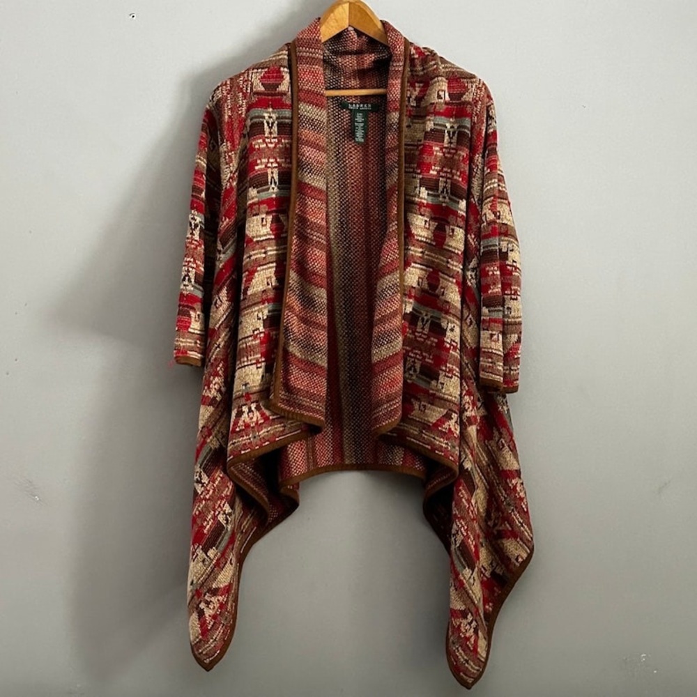 Vintage Polo Ralph Lauren Navajo Southwestern Cardigan Sweater Linen Silk Cotton